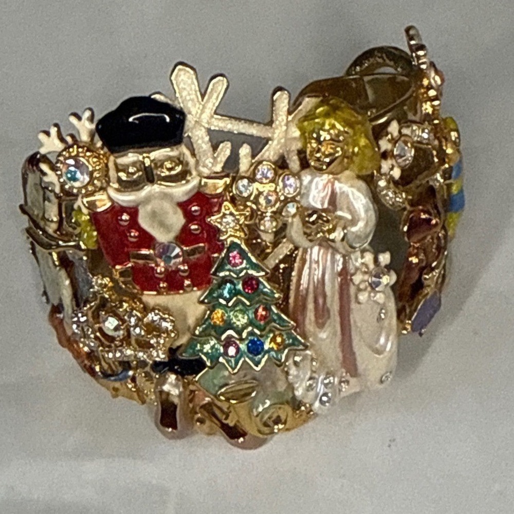 Kirks Folly Nutcracker Christmas Holiday‎ Cuff Bracelet Gold Tone Enamel Crystal